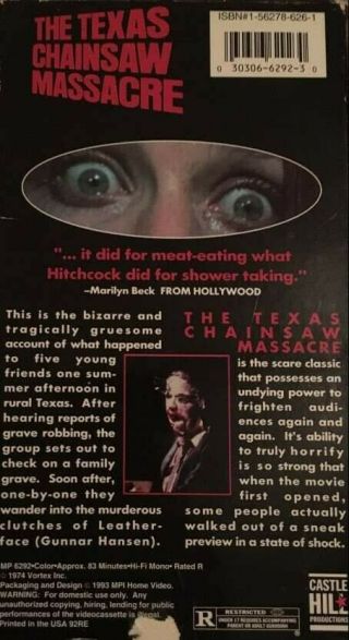 The Texas Chainsaw Massacre (VHS,  1993) MPI RARE Gore Cult Classic Horror 2
