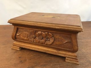 Vintage Ornate Carved Floral Wood Box With Inlay Hd13
