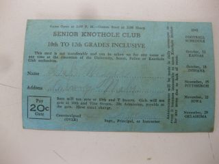 Rare 1941 Nebraska Football Season Ticket Senior Knothole Club