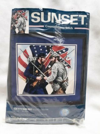 Rare Vintage Sunset Cross Stitch Kit Gettysburg Chris Calle (partially Started)