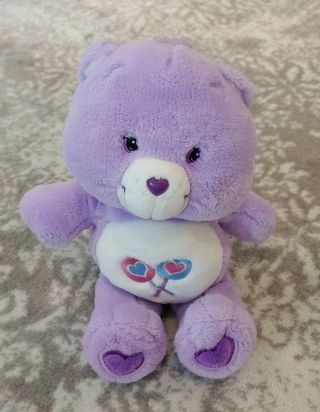 Care Bear 2002 Share Bear 13 " Purple Stuffed Plush Lollipops & Hearts Sanitized