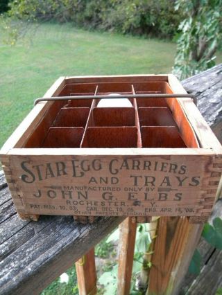 Antique Wood Star Egg Carrier Tray John Elbs Rochester Ny