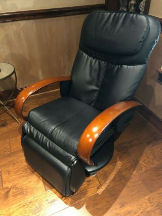 Massage Chair - Leather,  Recliner,  Black/wood Arms,  Rarely Model Htt - 10crpbv