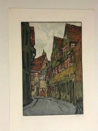 Rare Early Vintage Hans Figura Color Etching Hamburg 1925 Signed