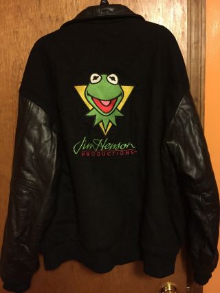Rare Jim Henson Produtions The Muppets Studio Leather Wool Jacket Xl Kermit Frog