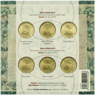 Czech Republic (set Of 6 Coins) 20 Korun 2018 - 2019 Rare Folder Unc