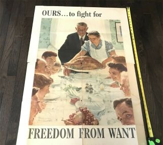 Norman Rockwell Vintage Wwii Poster 1943 Ours To Fight For.  Freedom From Want