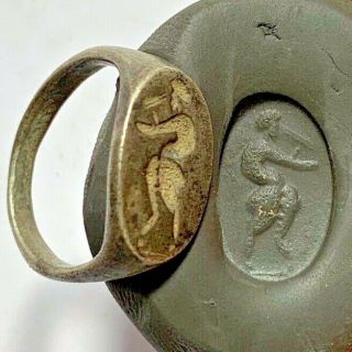 Very Rare Ancient Hellenic Period Greek Seal Of Zeus Silver Ring Circa 300 18mm