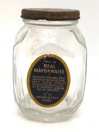 Rare Hellmann’s Mayonnaise Jar 80918 By Walter Dorwin Teague 1930