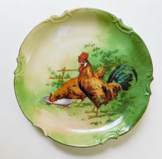 Antique Vintage Rooster Chicken Plate Coronet Limoges France Signed Hand Painted