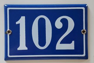 102 Vintage Blue House Number Sign Steel Enamel Door Gate Address Plaque