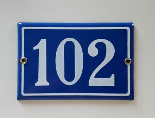 102 Vintage blue house number sign Steel enamel door gate address plaque 2