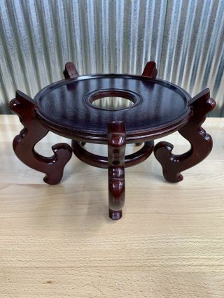 Vintage Chinese Carved Footed Wood Display Stand Base For Vase