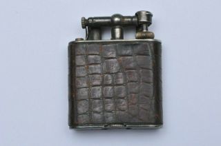 RARE 1920 ' s DUNHILL UNIQUE LIFT ARM TORCH LIGHTER SWISS MADE ALLIGATOR HIDE NR 2