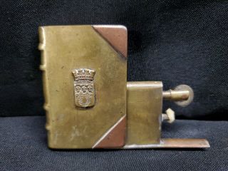 Rare Vintage Antique Brass & Copper Trench Art Book Shaped Lighter