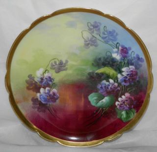 Antique Coronet Bm De M Limoges France Hand Painted Cabinet Plate Purple Flowers