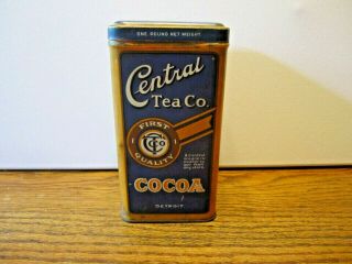 Vintage Rare Central Tea Co.  Cocoa Tin Detroit,  Mi