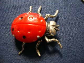 Ultra Rare Lady Bug Estate 925 Sterling Silver Old Pawn Brooch