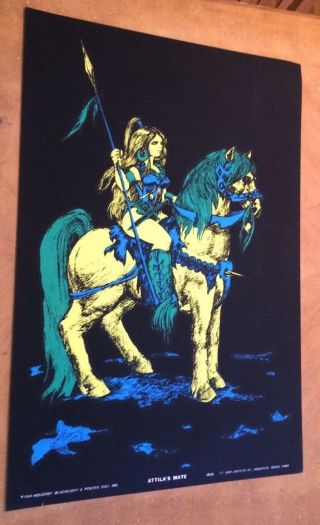 Attila ' s Mate Vintage Houston Blacklight Poster Psychedelic 1969 Woman Horse 69 3