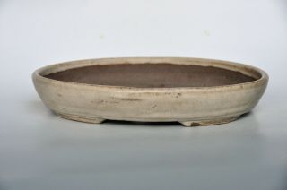 Max Braverman Rare Handmade Pine Garden Pottery Cream Glazed Oval Old Bonsai Pot