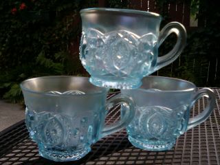 Set Of 3 Antique Northwood H.  Memphis Ice Blue Punch Cups