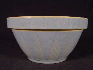 Very Rare Antique American Blue Glaze 8 ½” Moon & Stars Bowl Yellow Ware