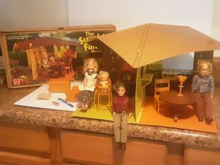 Vintage Sunshine Family Doll House 3 Dolls 1 Baby Some.  Furniture 1974