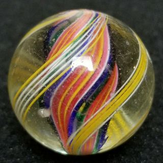 Rare Big 1.  31 " Divided Rigid Ribbon German Swirl Handmade Antique Pontil Marble