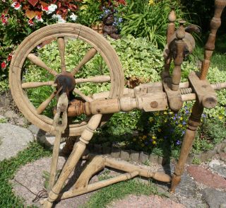 Antique Rare Type Wooden Spinning Wheel,  19th Century,