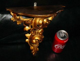 VERY ORNATE ANTIQUE CARVED GOLD GILTWOOD ITALLIAN WALL SHELF N/R 2
