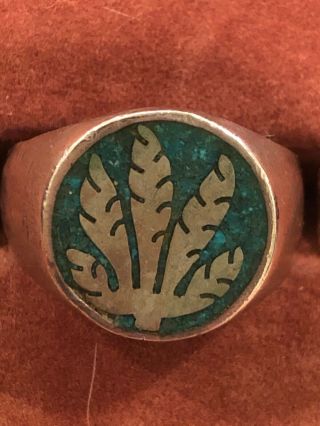 Vintage Sterling Silver Turquoise Marijuana Ring Mary Jane Size 7 Rare