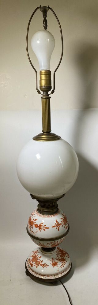 Rare Signed Antique Meissen Porcelain Oil Lamp Electrified Exc Cond
