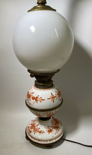 Rare Signed Antique Meissen Porcelain Oil Lamp Electrified Exc Cond 2