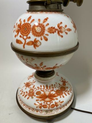 Rare Signed Antique Meissen Porcelain Oil Lamp Electrified Exc Cond 3
