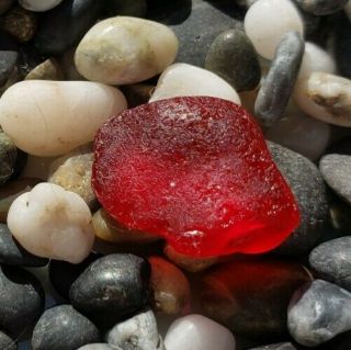 Sea Glass Rare Cherry Red Chunky Beach Find Bright Ring Gem Jq