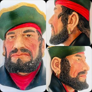 Vintage Bosson Legend Chalkware Head Captain Morgan Wall Hanging Made In England
