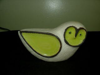 Vtg Mid Century Modern Pottery Ceramic Owl Cream And Lime Green