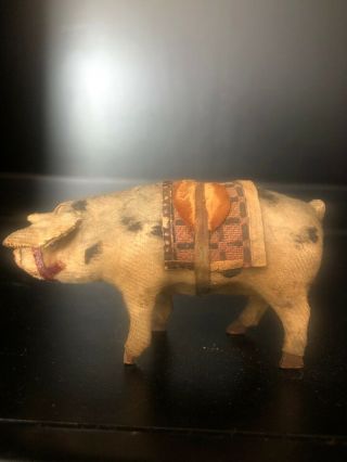 Rare Antique Glass Eyed Pig Stick Leg Christmas Putz Animal
