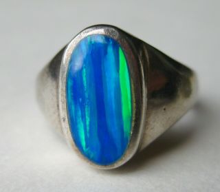 Vintage Sterling Silver Australian Blue Fire Opal Gemstone Ring Size 5 3/4