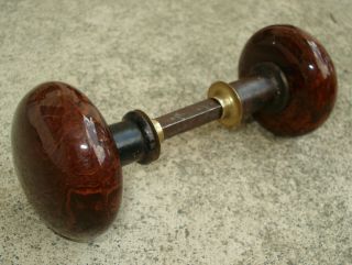 Pair Antique Vintage Brown Porcelain Or Stone? Swirl Door Knob Set 2 " Diameter