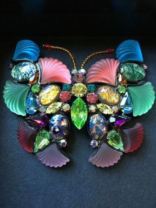 Rare Vintage 1980s Butler And Wilson Mulitcoloured Large Butterfly Brooch