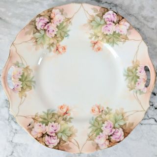 Antique Rs Germany Prussian Rose Porcelain Cut - Out Handles Gold Cake Plate