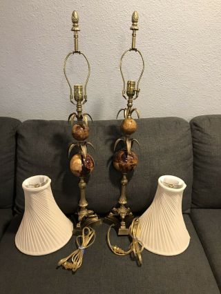 Rare Collectable A Chapman Brass With Accent Mid Frame Buffet Lamps