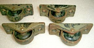 4 - ANTIQUE INDUSTRIAL TABLE - KITCHEN ISLAND CAST IRON WHEELS & MOUNTING SCREWS 2