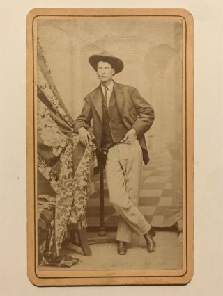 Rare Antique Old West Id’d Cowboy Or Outlaw With Revolver Gun Cdv Photo