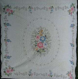Rare Counted Cross Stitch 96 " X 96 " Quilt Finished All Hand Done,  Shams