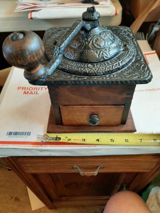 Antique Coffee Grinder Logan & Strobridge Patent Mill Wood Case Cast Iron