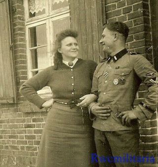 Rare German Elite Waffen Rottenführer W/ Rare Cuff Title Posed & Girl