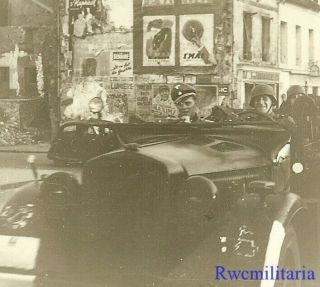 Rare German Elite Waffen Officer Riding In Pkw Car On French City Street
