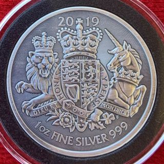 2019 British Silver Royal Arms 1 Oz.  999 Silver Coin - Lighter Antique Finish